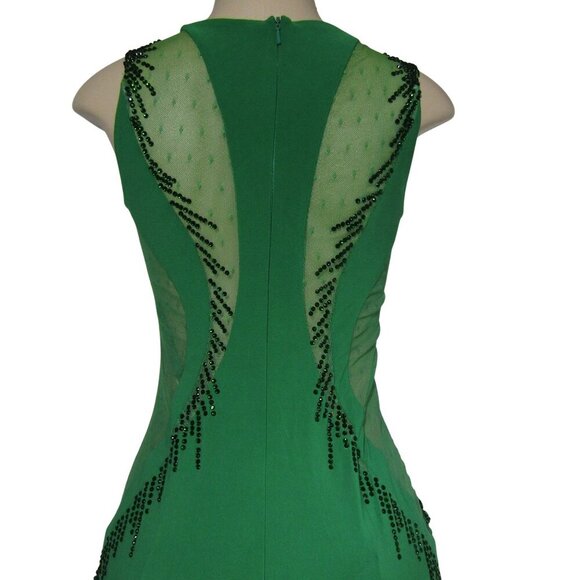 MADISON JAMES 6 Kelly Green BEADED Illusion PROM Evening Formal Maxi Dress - Picture 7 of 13